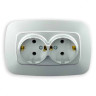 Розетка подвійна з заземленням срібло ELA · HOROZ ELECTRIC · 11778