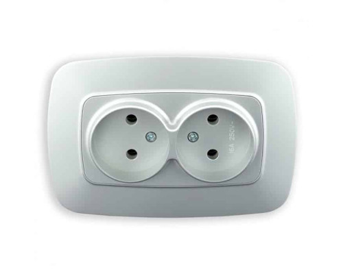 Розетка подвійна без заземлення срібло ELA