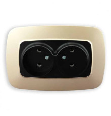 Розетка подвійна без заземлення чорний-золото ELA