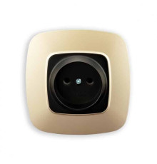 Розетка одинарна без заземленням чорний-золото ELA