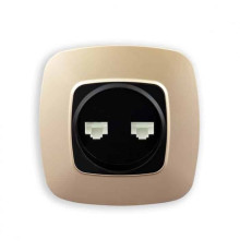 Розетка подвійна комп'ютерна чорний-золото ELA