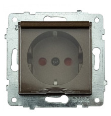 Механізм розетки з заземленням з кришкою та шторками GRANO мока