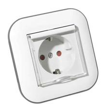 Розетка одинарна з заземленням з кришкою та шторками LOFT білий+сірий