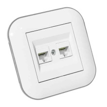 Розетка комп'ютерна двійна (CAT6) LOFT білий+сірий · OVIVO · 11814