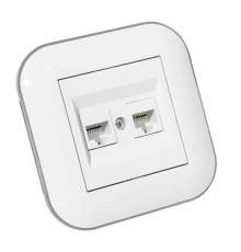 Розетка комп'ютерна двійна (CAT6) LOFT білий+сірий