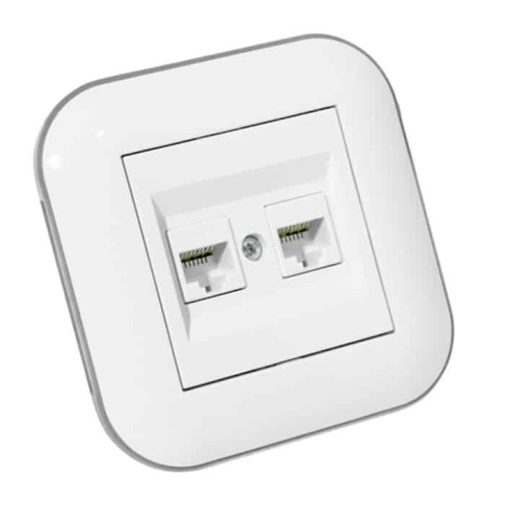 Розетка комп'ютерна двійна (CAT6) LOFT білий+сірий · OVIVO · 11814