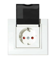 Розетка одинарна з заземленням з кришкою та шторками біла MINA