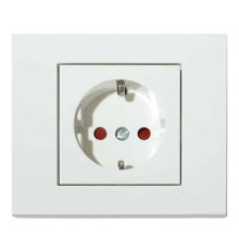 Розетка одинарна з заземленням та шторками біла GRANO