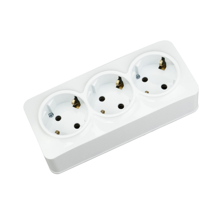 Розетка потрійна з заземленням біла POWER MAX-3E · HOROZ ELECTRIC · 19702