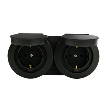 Розетка подвійна з заземленням з кришкою антрацит xOne