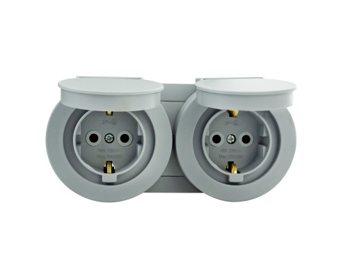 Розетка подвійна з заземленням з кришкою сіра xOne