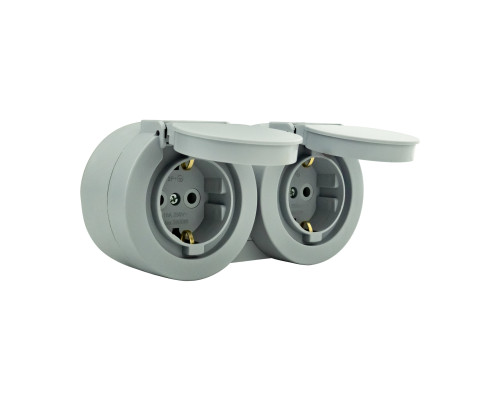 Розетка подвійна з заземленням з кришкою сіра xOne