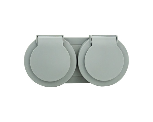 Розетка подвійна з заземленням з кришкою сіра xOne