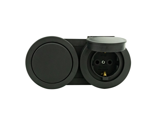 Вимикач 1-клавішний + Розетка з заземленням з кришкою антрацит xOne