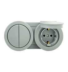 Вимикач 2-клавішний + Розетка з заземленням з кришкою сірий xOne