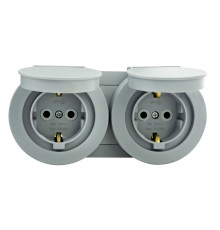 Розетка подвійна з заземленням з кришкою сіра xOne