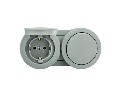 Вимикач 1-клавішний + Розетка з заземленням з кришкою сірий xOne