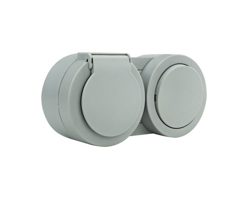 Вимикач 1-клавішний + Розетка з заземленням з кришкою сірий xOne