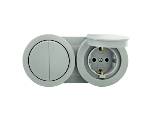 Вимикач 2-клавішний + Розетка з заземленням з кришкою сірий xOne