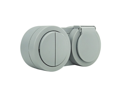 Вимикач 2-клавішний + Розетка з заземленням з кришкою сірий xOne