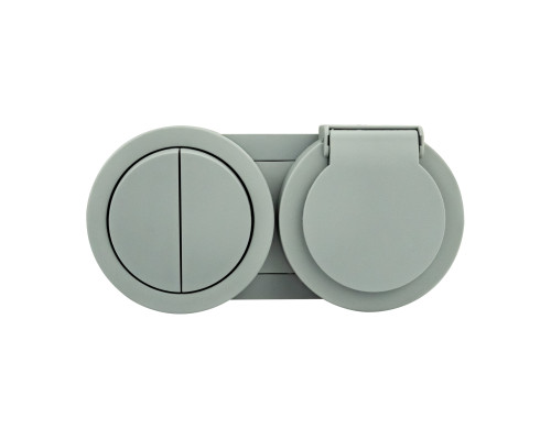 Вимикач 2-клавішний + Розетка з заземленням з кришкою сірий xOne