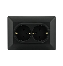 Розетка подвійна з заземленням чорна ODAK